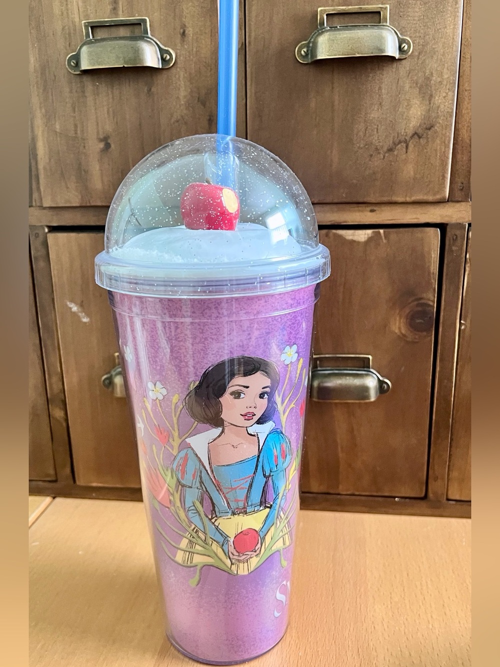 Disney Snow White Tumbler with Blue Straw and Apple Topper 2025
